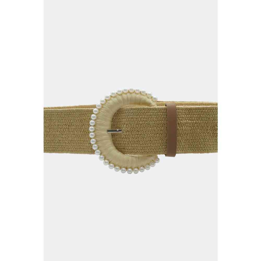 Voodoo Vixen - Pearl Buckle Straw Woven Taillengürtel - Beige